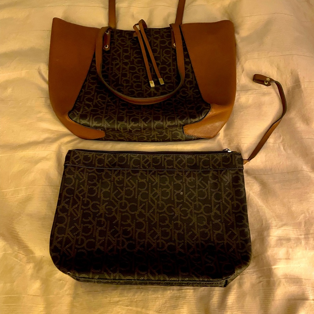 Calvin Klein Canvas Logo Tote/bag with matching pouchet